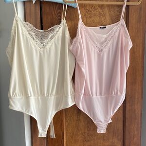 Express Cream and Pink Lace Trim Camisoles